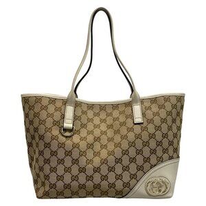 GUCCI New Brit/GG 169946 Beige Dark Brown Cream Jacquard Leather - Tote Bag